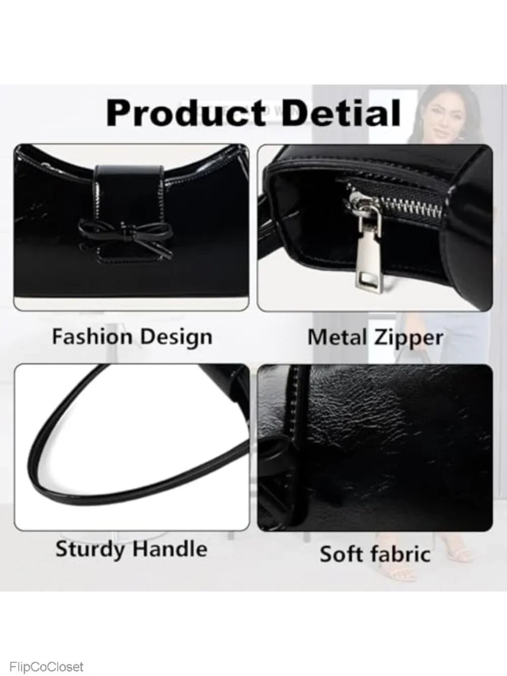 Patent Leather Hobo Shoulder Bag Y2K Cute Bow Purse Women Handbag